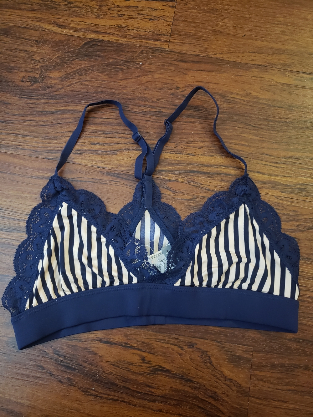Aerie Navy Striped Lace-Trim Bralette Size XS New Chic Feminine Streetwear